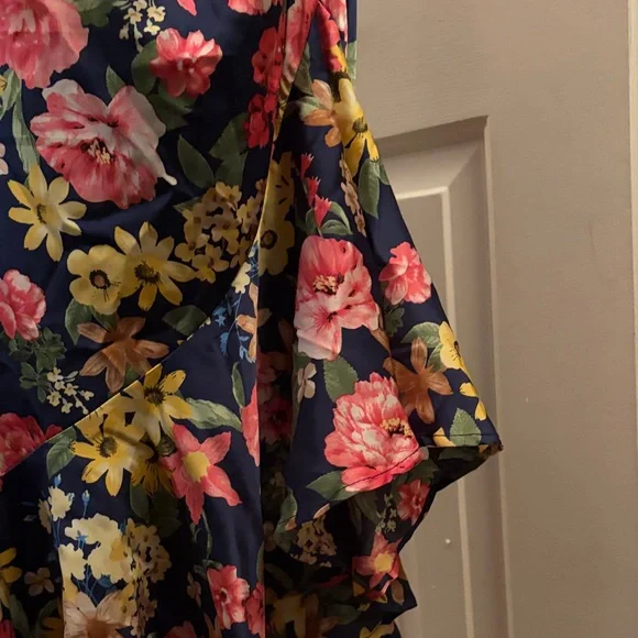 Lulu's Navy Floral One Shoulder Dress - Blue and Pink - Picture 6 of 10